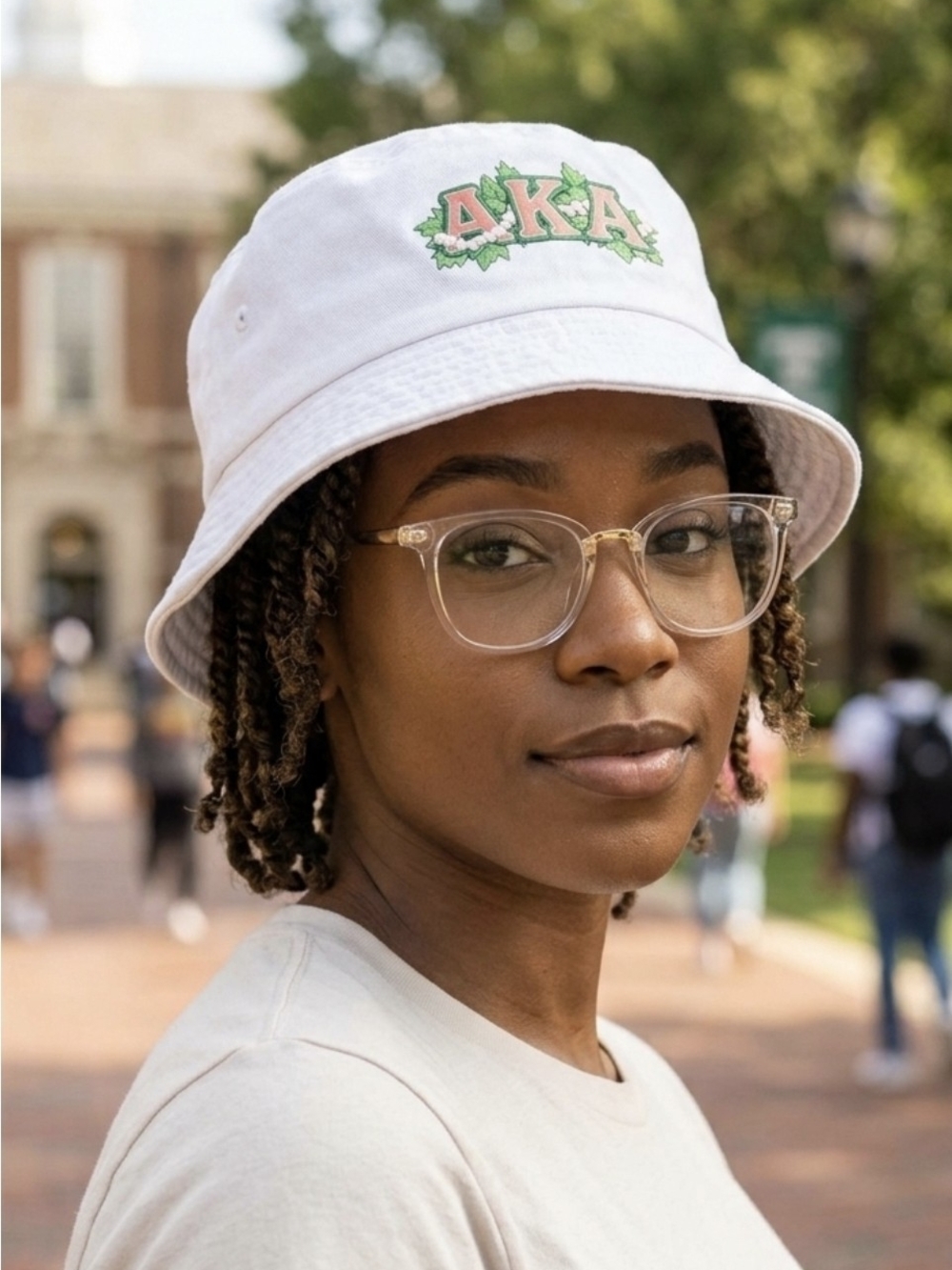 AKA Embroidered White Bucket Hat - Classic Sorority